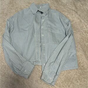 RSQ Women's Blue Striped Button Down Shirt